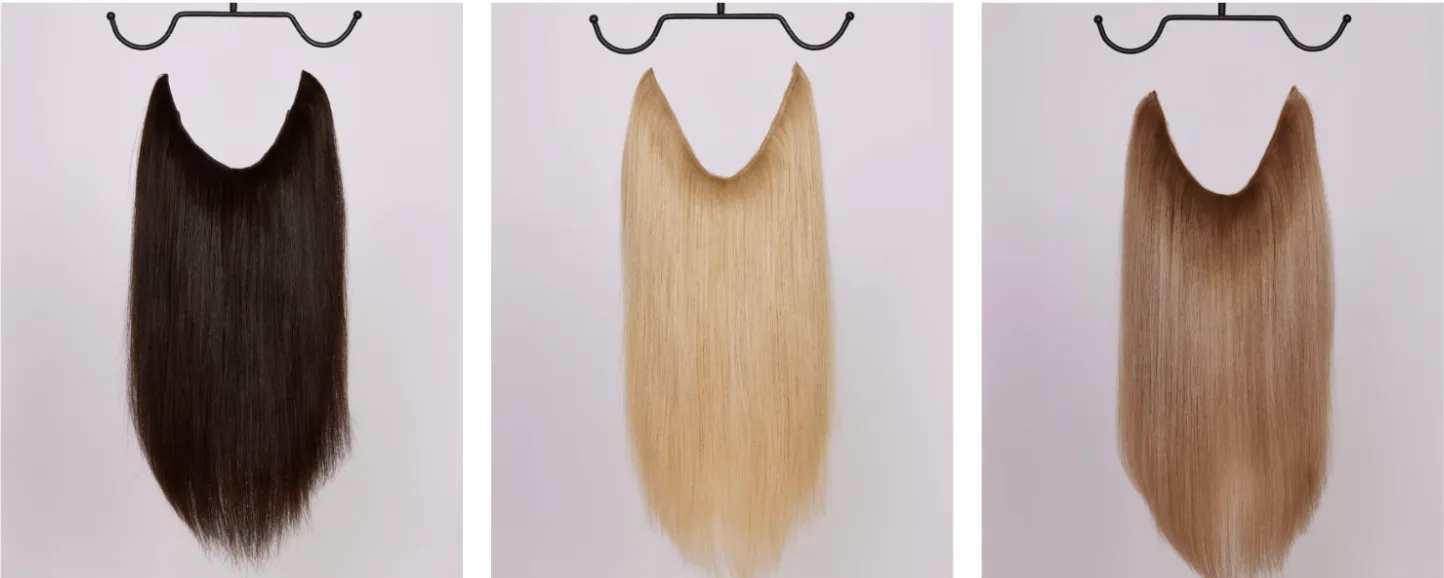 Tre hairbands från BHBD på hängare, i mörkbrunt, ljusblont och ljusbrunt