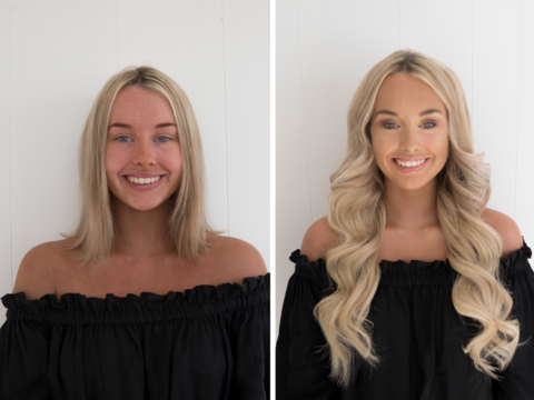 före och efter bild hårförlängning 